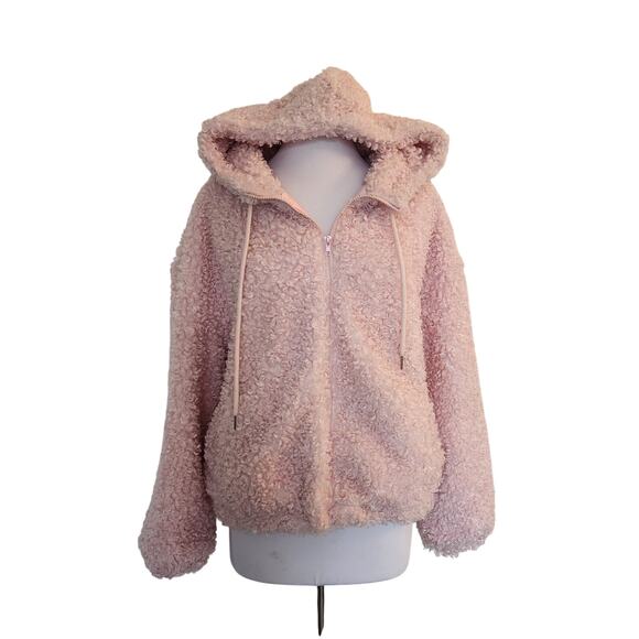 WALTER BAKER Amanda Hooded Faux Shearling Jacket Pink Size XL - Picture 2 of 7